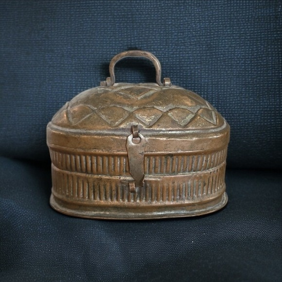 Vintage Set Of 3 Turkish Copper Hand Hammered Trinket Box Set Hinged Metal - Picture 8 of 9